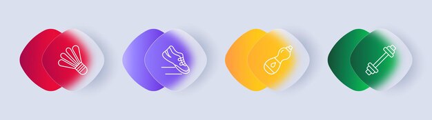 Useful hobby set icon Shuttlecock sports equipment sneakers running water maintaining hydration heavy weight barbell health care gradient Healthy lifestyle concept Glassmorphism style