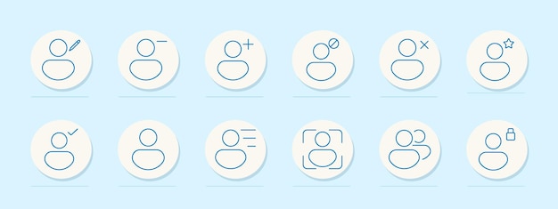 user account icon set profile add remove edit and settings symbols for social media identification and personal management themes
