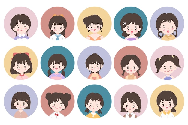 User avatar set girl avatar profile icons Characters collection Vector illustration