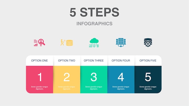 Comportamento dell'utente data mining cloud computing data center icone di integrazione dei dati modello di layout di progettazione infografica concetto di presentazione creativa con 5 passaggi