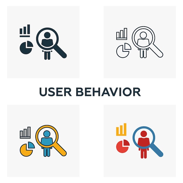 Vector user behavior icon set four elements in diferent styles from big data icons collection creative user behavior icons filled outline colored and flat symbols