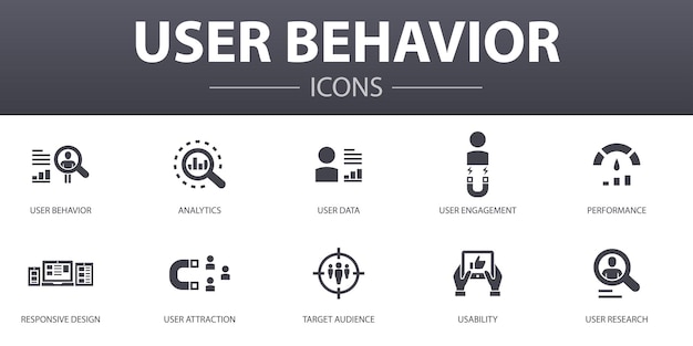 user behavior simple concept icons set. contains such icons as analytics, user data, performance, usability and more, can be used for web, logo, ui/ux