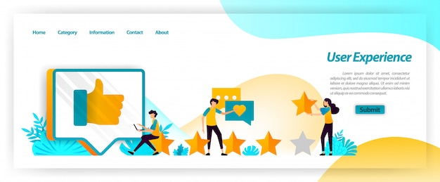 User experience including comments, ratings and reviews is feedback in managing customer satisfaction when using services. landing page web template