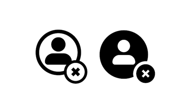 User icon set in black. Avatar with cross and round for accounting, profile, administrator, social media, mobile apps. Vector on isolated white background. EPS 10.