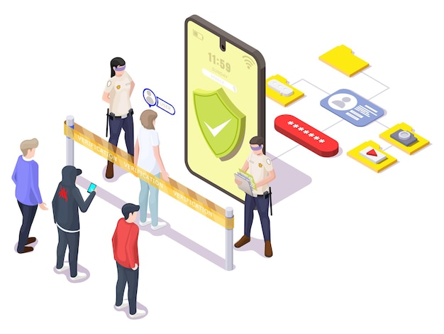 User identification mobile authentication verification of user identity vector isometric illustration