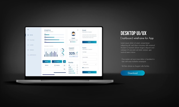 User interface of an analysis panel on a laptop UX UI design Dashboard usability laptop