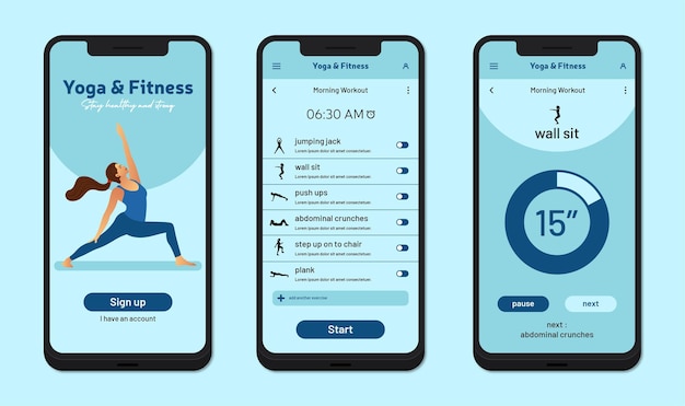 User interface design with yoga and fitness themes suitable for application design