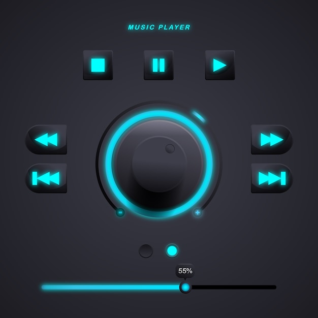 青空の色を持つ音楽プレーヤーモバイルアプリのユーザーインターフェイス要素。プレミアム