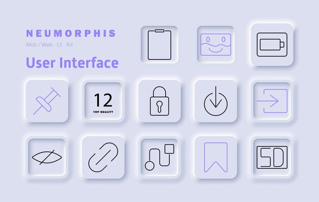 User interface set icon Pin lock navigation battery status login bookmark security file management system settings data processing customization interaction