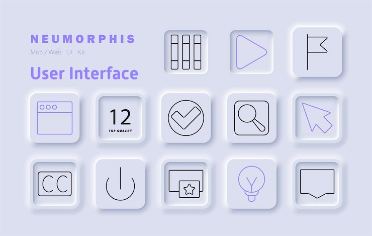 Vector user interface set icon web browser play button flag search cursor power button notifications accessibility bookmarks settings confirmation check idea navigation