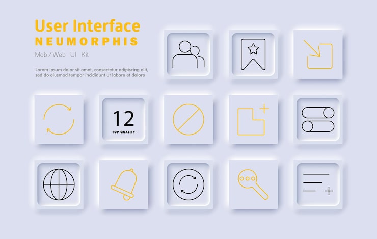 Vector 사용자 인터페이스 설정 아이콘 웹 디자인 요소 사이트 내비게이션 상호 작용 도구 사용자 프로파일 설정 알림 응용 프로그램 레이아웃 디지털 경험 사용자 정의
