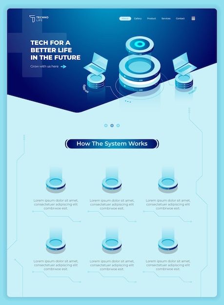 Vector user interface start up design isometric technology and blue background