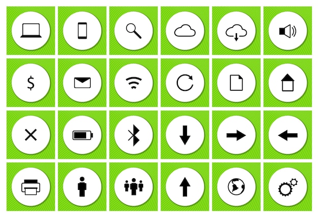 User interface technology black vector icon set on white circle for ui web application