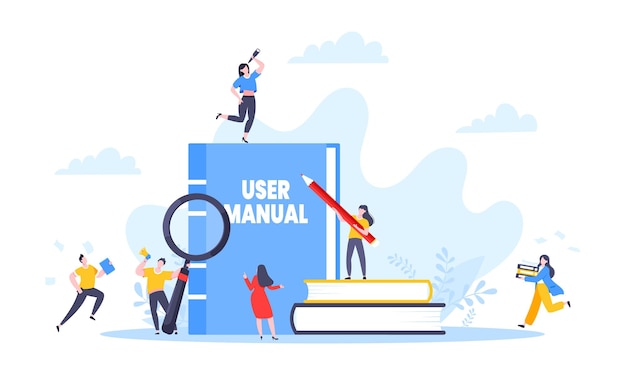 User manual guide book flat style design vector illustration