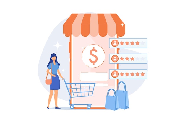 User rating and feedback reviews cartoon web icon E commerce online shopping internet buying Trust