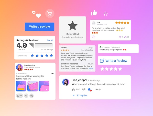 Vettore recensioni degli utenti e interfaccia di feedback recensioni degli utenti online buona revisione del feedback dei clienti
