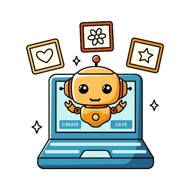 Using AI to generate images and illustrations Chat bot assistant for online applications Cartoon vector concept illustration