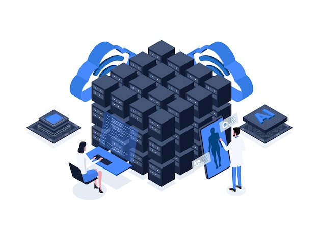 Using artificial intelligence for medical data mining a powerful tool for analyzing large amounts of data to improve healthcare outcomes Artificial intelligence in healthcare isometric illustration