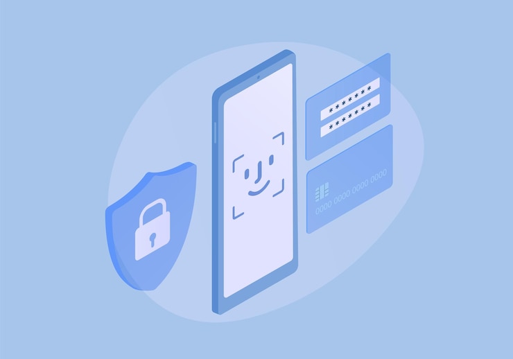 Vector using face recognition technology to securely log in to online bank or make an online payment