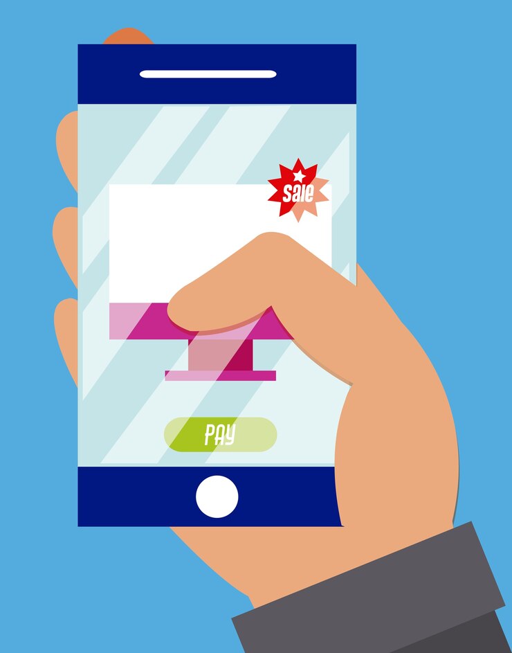 Vector using smartphone to buy online concept cartoon
