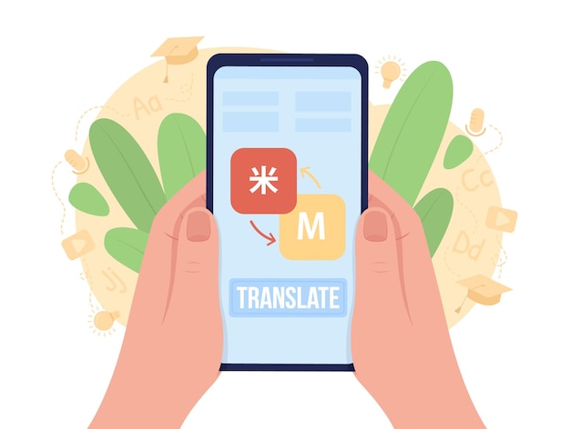 Using translation app 2D vector isolated illustration