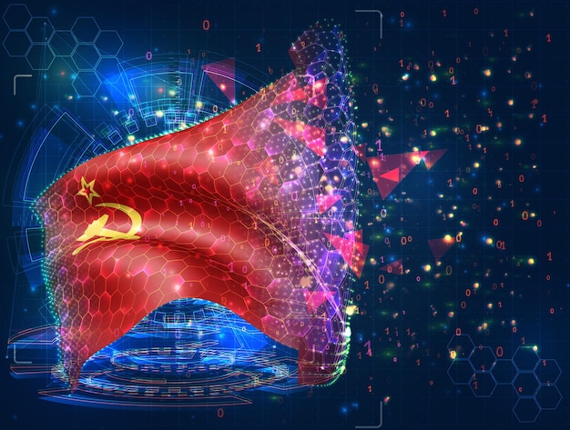 Vector ussr vector flag virtual abstract 3d object from triangular polygons on a blue background