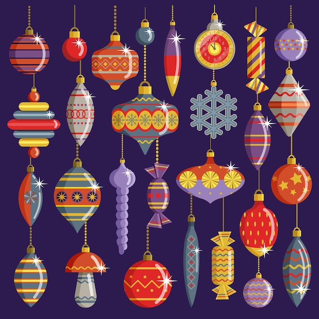 Vector ussr vintage ornaments and christmas tree decorations