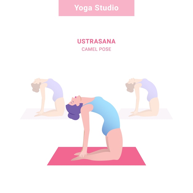 Vettore ustrasana, posa di cammello. studio di yoga