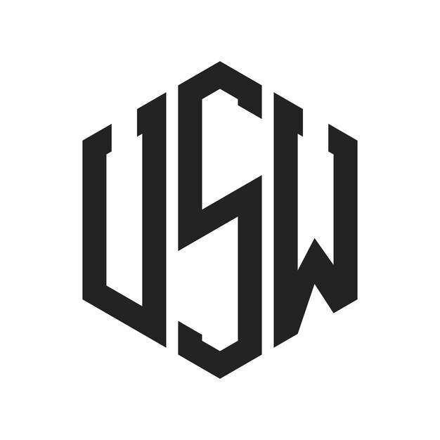 USW Logo Design Initial Letter USW Monogram Logo met behulp van zeshoekige vorm