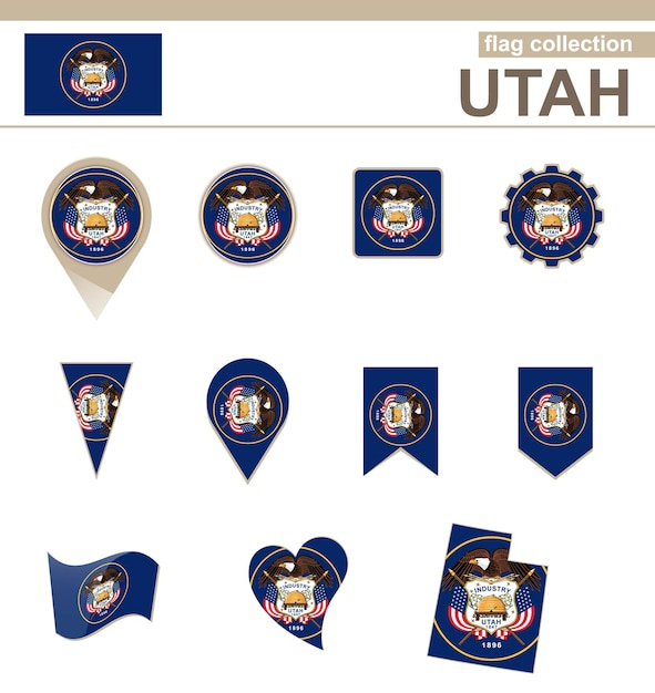 Utah flag collection, usa state, 12 versions