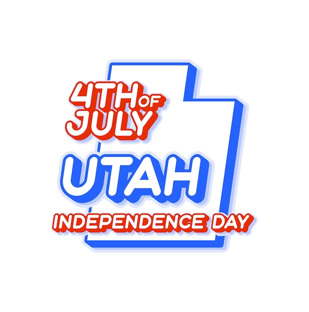 Utah state 4th of july independence day with map and usa national color 3d shape of us