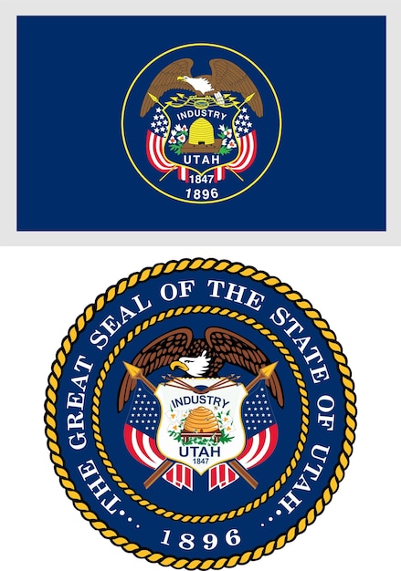 Vector utah us state flag and coat of arm design