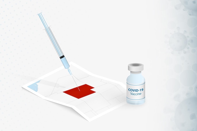 Utah-vaccinatie, injectie met covid-19-vaccin op de kaart van utah.