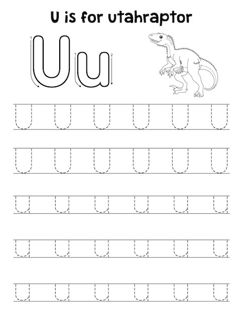 Utahraptor dinosaur tracing letter abc coloring u