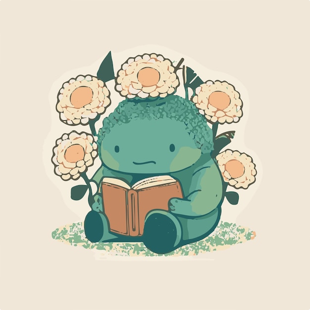 Ute flower creature with friends reading a book