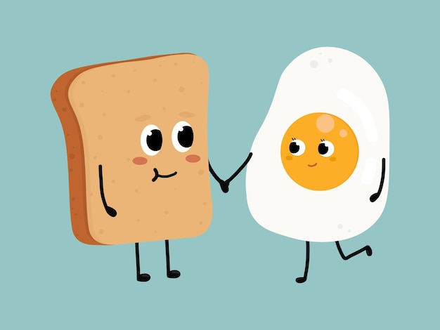 Vector ute fried egg and bread falling in love love and valentines day concept