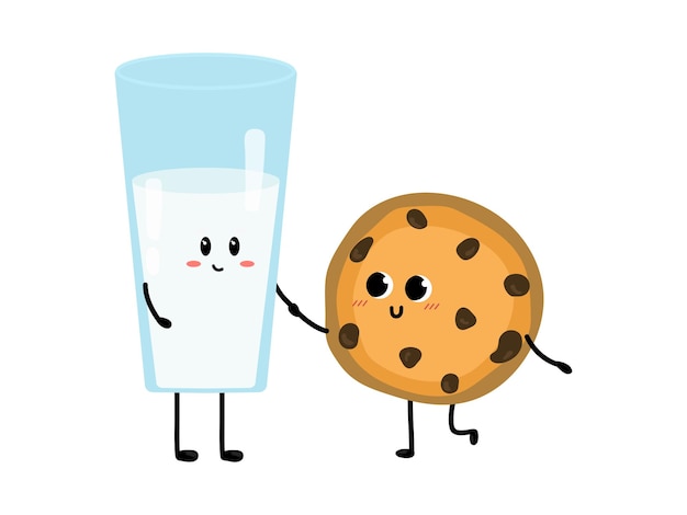 Vector ute glass of milk and cookie falling in love love and valentines day concept