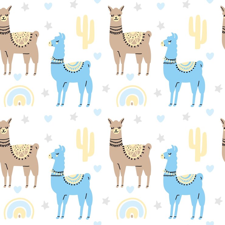 ute lamas naadloze patroon met cactus regenboog hart ster geïsoleerd op een witte achtergrond