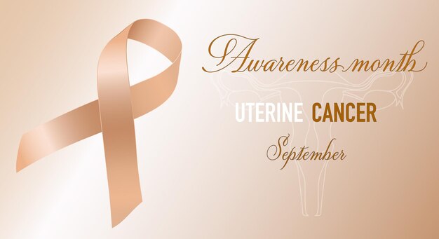 Uterine Cancer Awareness Month in September Endometrial cancer and uterine sarcoma Peach ribbon Poster Vector illustration