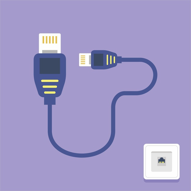 UTP 네트워크 케이블 벡터 일러스트레이션LAN 케이블 및 인터넷용 네트워크 소켓