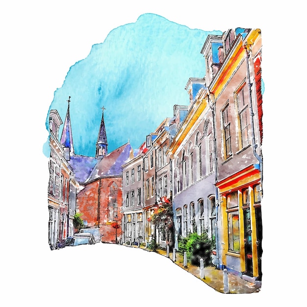 Utrecht netherlands watercolor hand drawn illustration isolated on white background