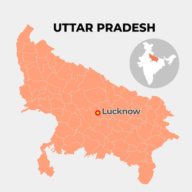 Vector uttar pradesh locator map showing district and its capital