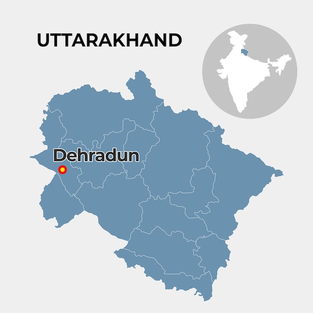 Vector uttarakhand locator map showing district and its capital