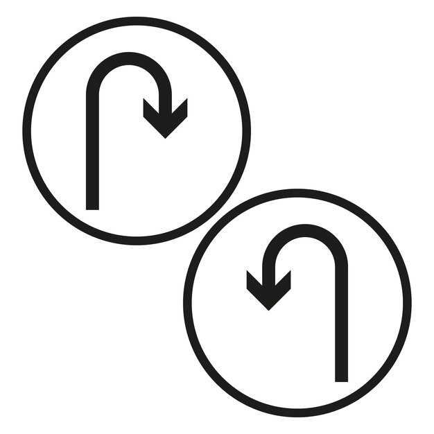 円形のフレームに表示されたU-Turn 道路標識 方向矢印のアイコン 交通用ベクトルイラスト EPS 10