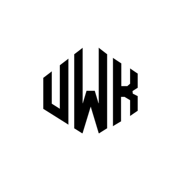 다각형 모양의 UWK 글자 로고 디자인 UWK 다각형 및 큐브 모양의 LOGO 디자인 UWK 육각형 터 로고 템플릿 색과 검은색 UWK 모노그램 비즈니스 및 부동산 로고