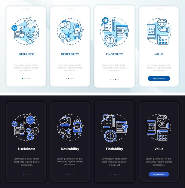 UX 기본 온보딩 모바일 앱 페이지 화면