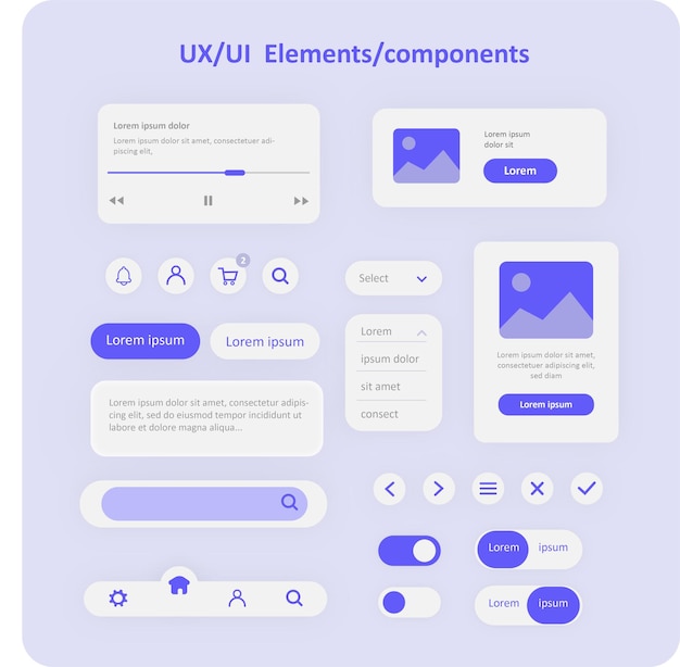 UX- en UI-elementencomponenten Blauw en wit