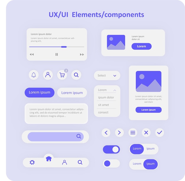 Vector ux- en ui-elementencomponenten blauw en wit