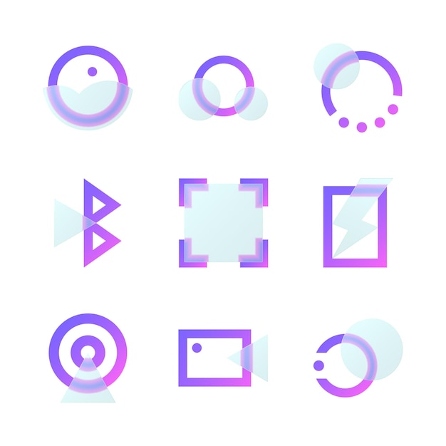 Vector ux glassmorphism icon collectie