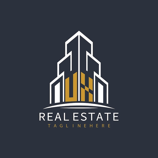 UX initial monogram logo for real estate with building shape creative design